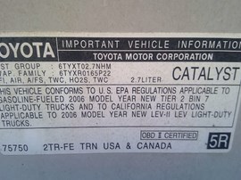 2006 TOYOTA TACOMA, WHITE, EXTD CAB, 2.7L Z25110